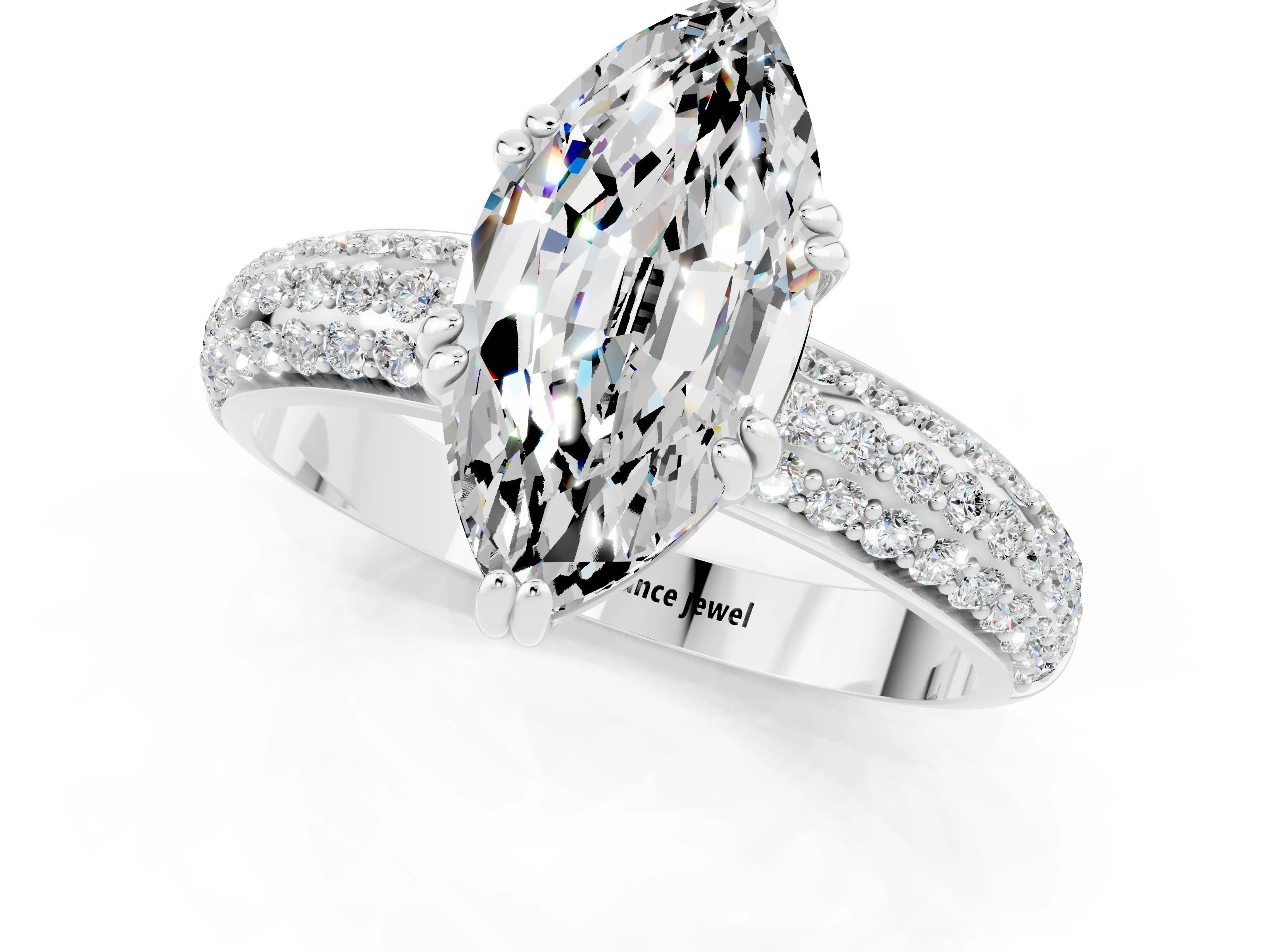 White gold Marquise Cut Cut Pave Diamond Engagement Ring with Channel Set Band and Four-Prong Setting_1