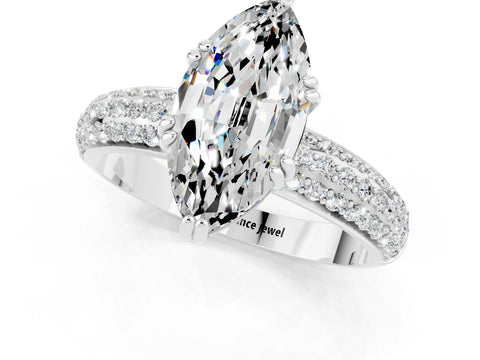 White gold Marquise Cut Cut Pave Diamond Engagement Ring with Channel Set Band and Four-Prong Setting_1