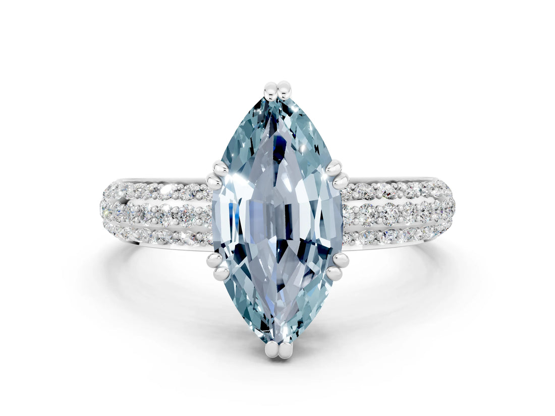 White gold Marquise Cut Cut Pave Diamond Engagement Ring with Channel Set Band and Four-Prong Setting