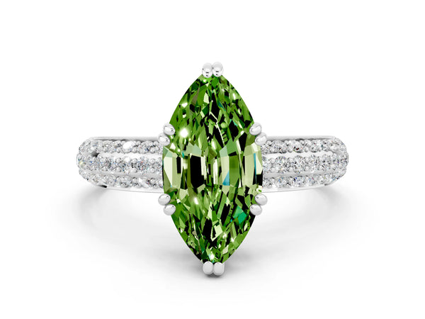 Silver Marquise Cut Cut Pave Diamond Engagement Ring with Channel Set Band and Four-Prong Setting