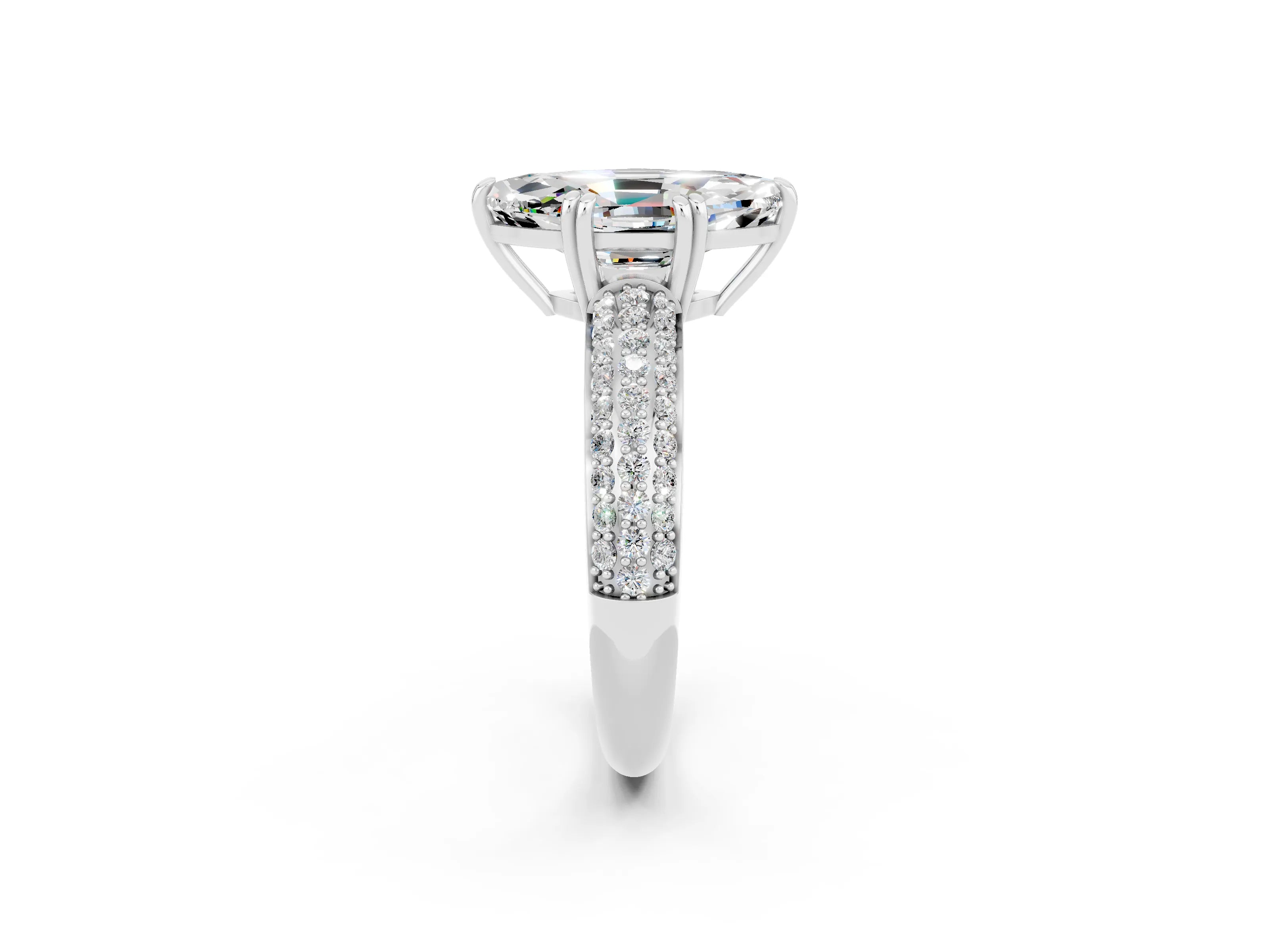 White gold Marquise Cut Cut Pave Diamond Engagement Ring with Channel Set Band and Four-Prong Setting_2