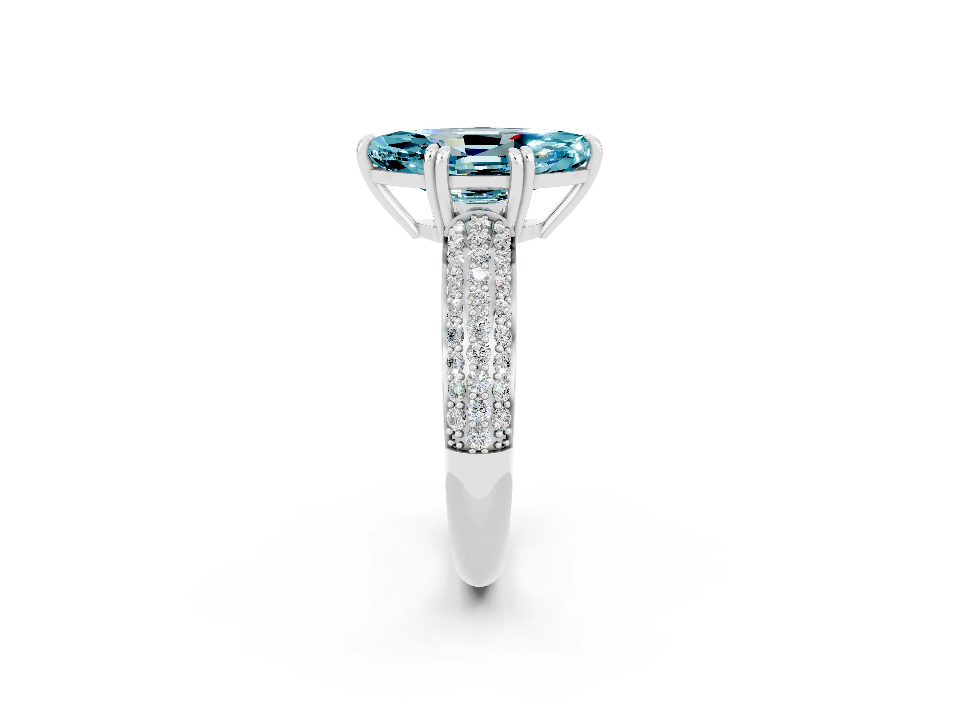 White gold Marquise Cut Cut Pave Diamond Engagement Ring with Channel Set Band and Four-Prong Setting_2