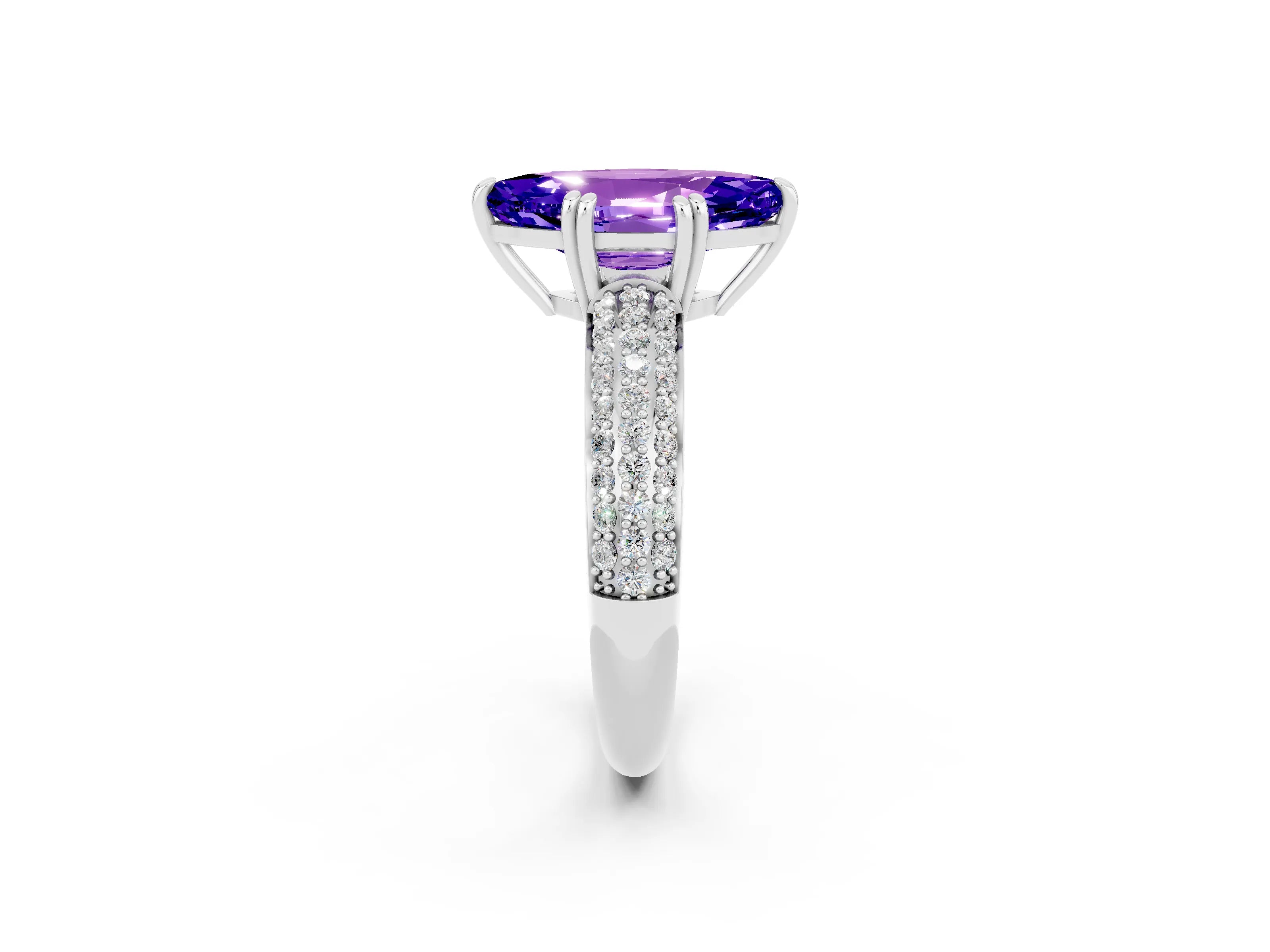 White gold Marquise Cut Cut Pave Diamond Engagement Ring with Channel Set Band and Four-Prong Setting_2