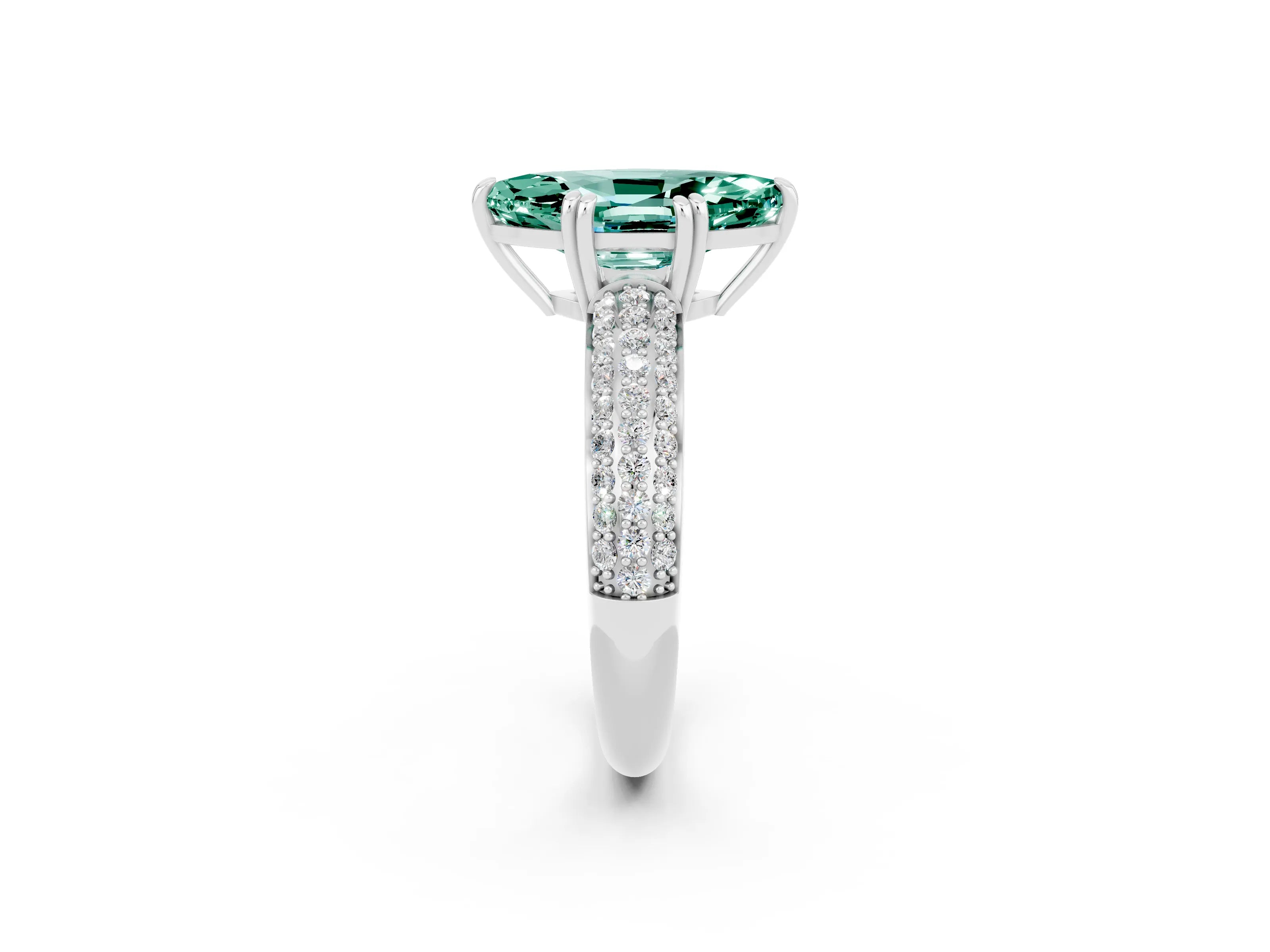 White gold Marquise Cut Cut Pave Diamond Engagement Ring with Channel Set Band and Four-Prong Setting_2