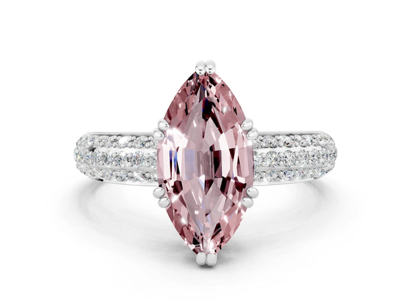 White gold Marquise Cut Cut Pave Diamond Engagement Ring with Channel Set Band and Four-Prong Setting