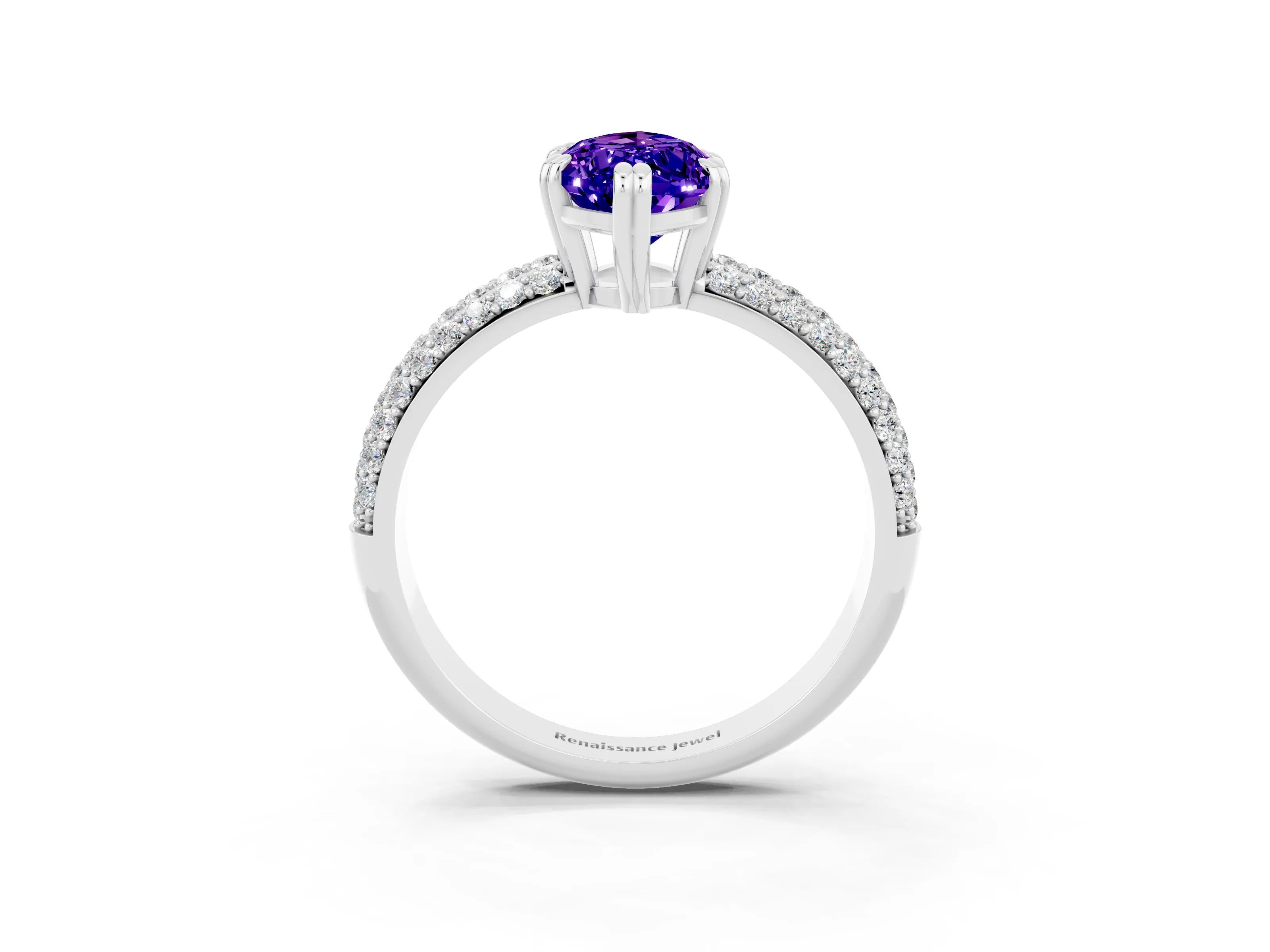 White gold Marquise Cut Cut Pave Diamond Engagement Ring with Channel Set Band and Four-Prong Setting_3