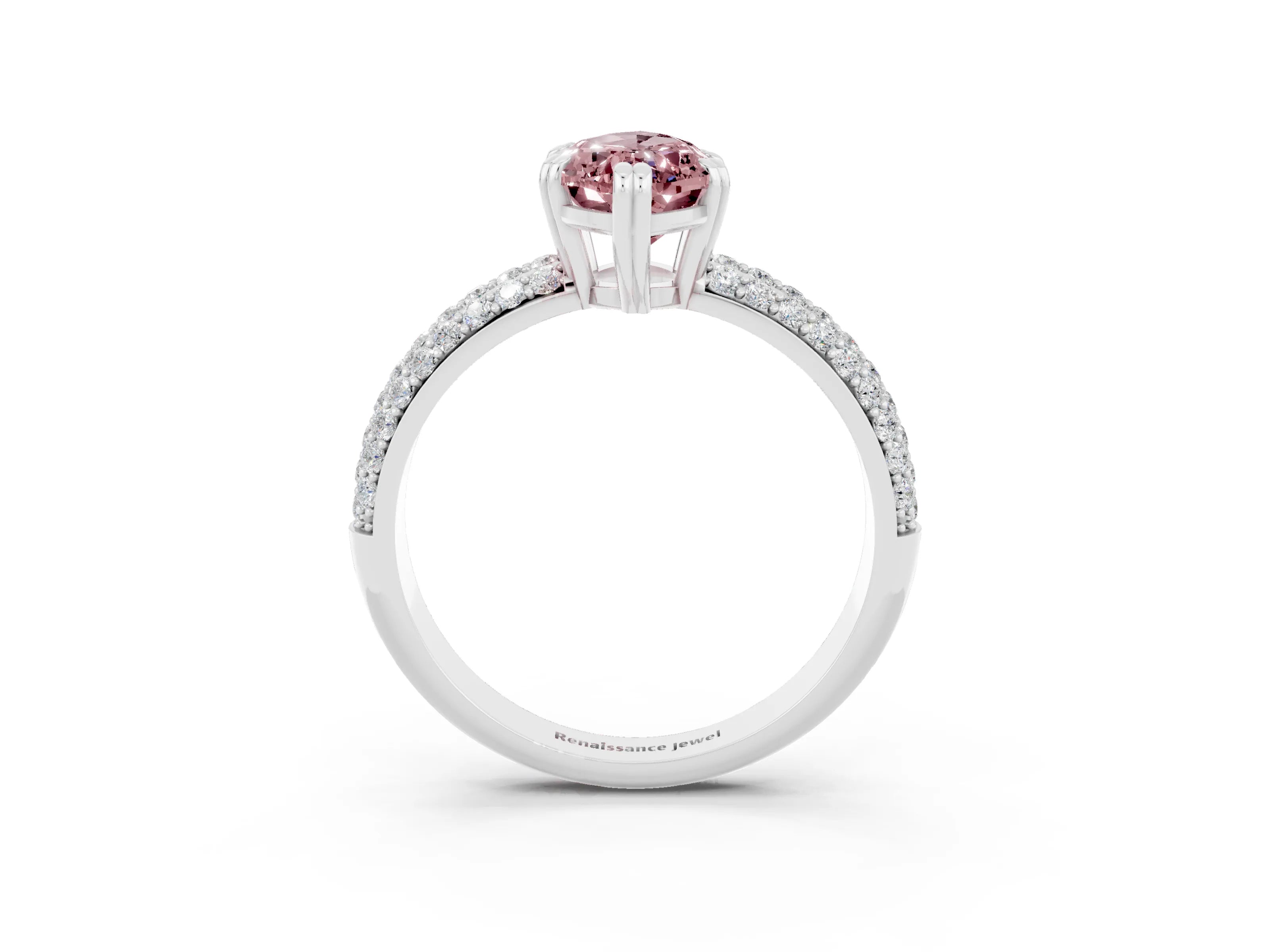 White gold Marquise Cut Cut Pave Diamond Engagement Ring with Channel Set Band and Four-Prong Setting_3
