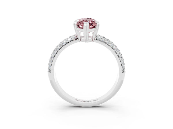 White gold Marquise Cut Cut Pave Diamond Engagement Ring with Channel Set Band and Four-Prong Setting