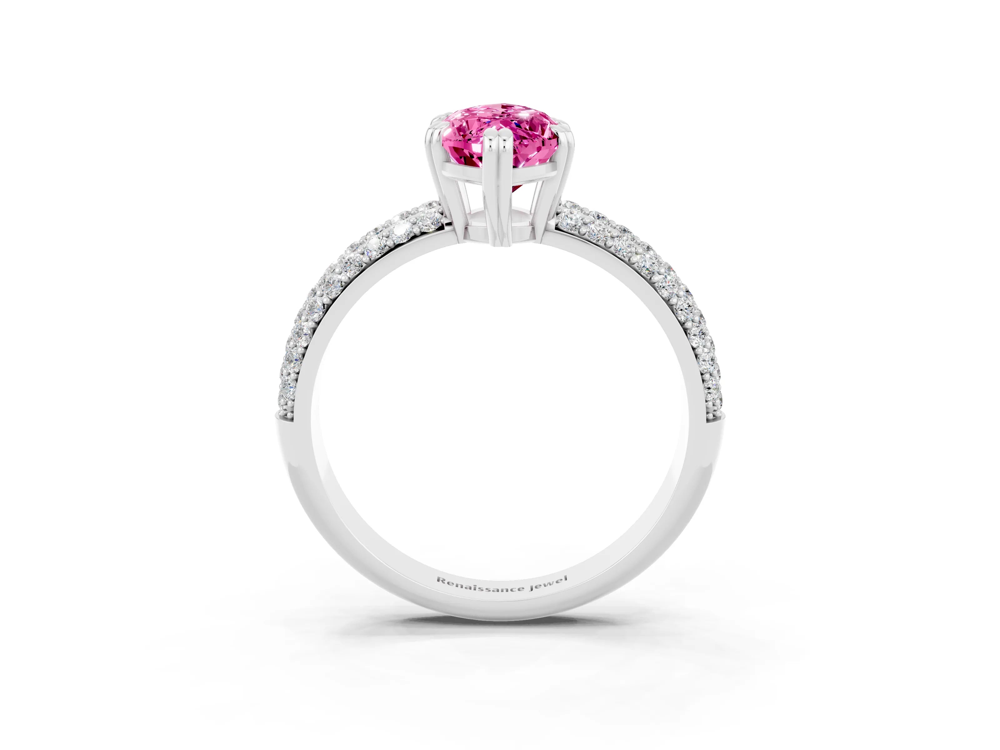 White gold Marquise Cut Cut Pave Diamond Engagement Ring with Channel Set Band and Four-Prong Setting_3