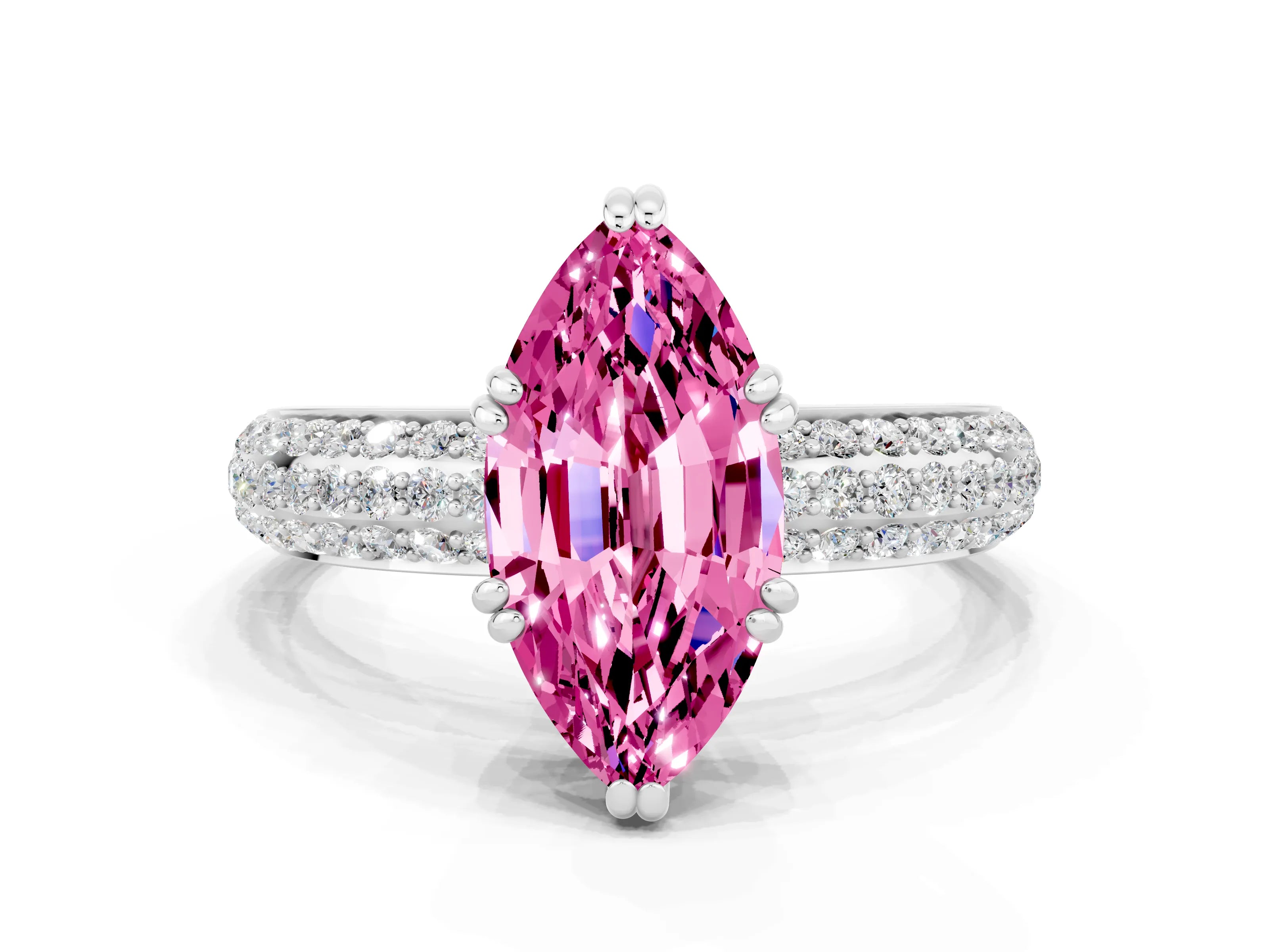 White gold Marquise Cut Cut Pave Diamond Engagement Ring with Channel Set Band and Four-Prong Setting