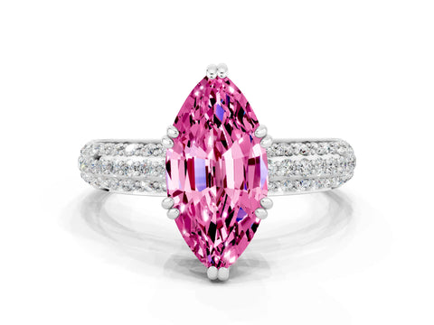 White gold Marquise Cut Cut Pave Diamond Engagement Ring with Channel Set Band and Four-Prong Setting