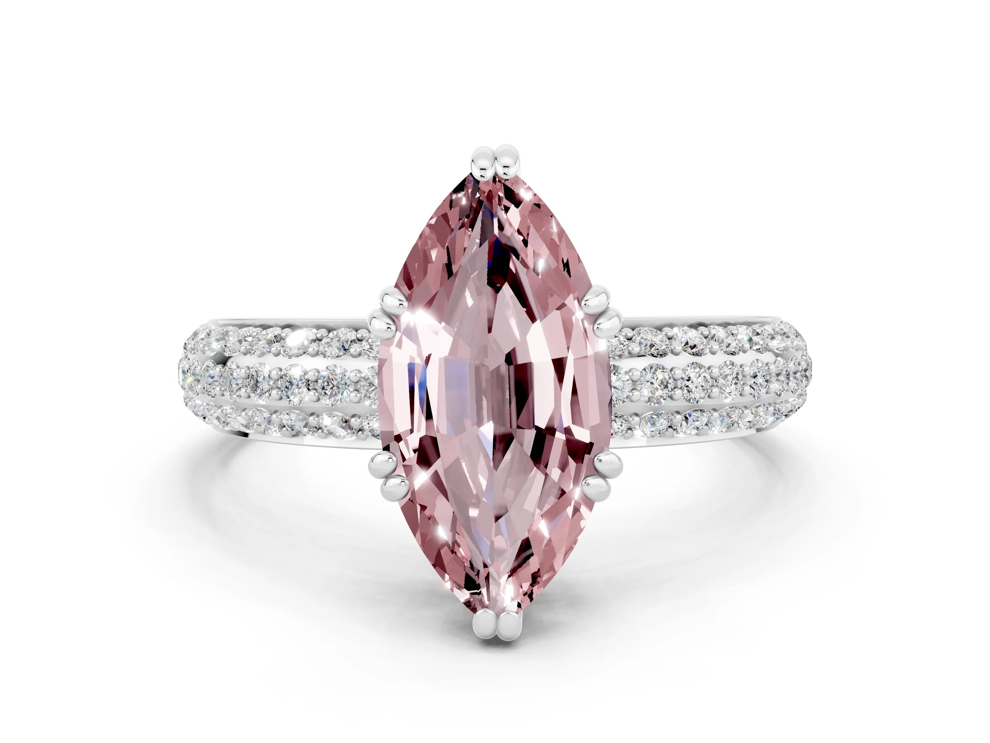 White gold Marquise Cut Cut Pave Diamond Engagement Ring with Channel Set Band and Four-Prong Setting