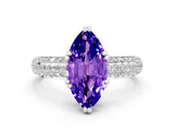 White gold Marquise Cut Cut Pave Diamond Engagement Ring with Channel Set Band and Four-Prong Setting