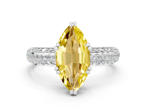 White gold Marquise Cut Cut Pave Diamond Engagement Ring with Channel Set Band and Four-Prong Setting