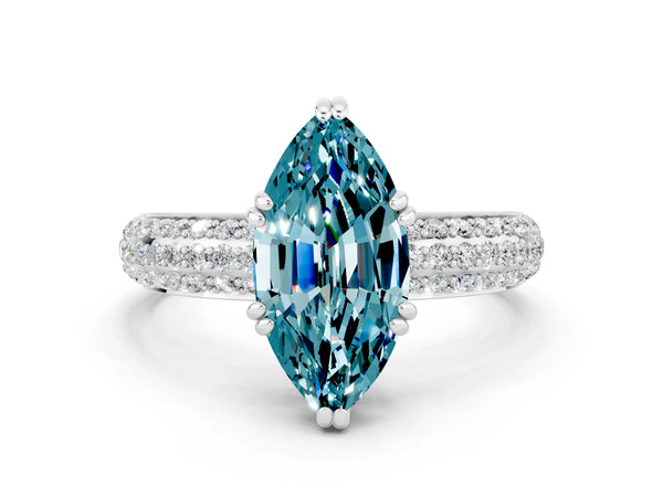 White gold Marquise Cut Cut Pave Diamond Engagement Ring with Channel Set Band and Four-Prong Setting