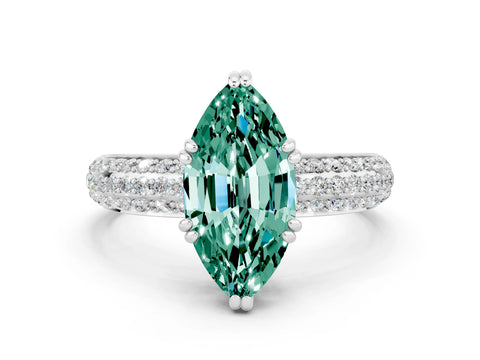 White gold Marquise Cut Cut Pave Diamond Engagement Ring with Channel Set Band and Four-Prong Setting