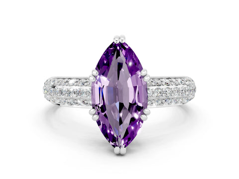 White gold Marquise Cut Cut Pave Diamond Engagement Ring with Channel Set Band and Four-Prong Setting
