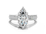 Silver 0.55 Carat E VVS1 Princess Cut Pave Split Shank Engagement Ring with Four-Prong Setting