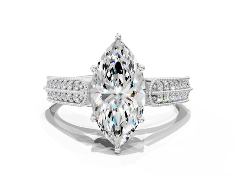 Silver 0.55 Carat E VVS1 Princess Cut Pave Split Shank Engagement Ring with Four-Prong Setting