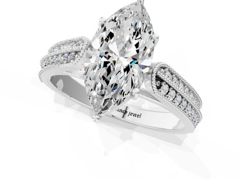 Silver 0.55 Carat E VVS1 Princess Cut Pave Split Shank Engagement Ring with Four-Prong Setting