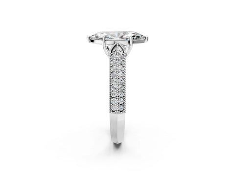 Silver 0.55 Carat E VVS1 Princess Cut Pave Split Shank Engagement Ring with Four-Prong Setting