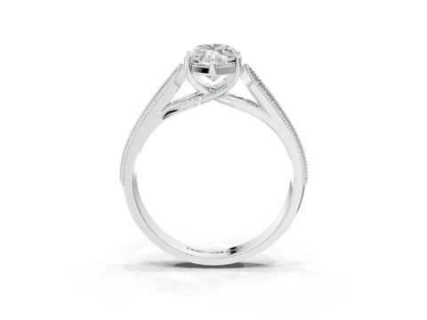 Silver 0.55 Carat E VVS1 Princess Cut Pave Split Shank Engagement Ring with Four-Prong Setting