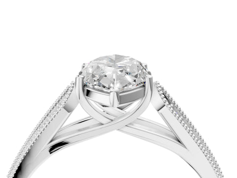 Silver 0.55 Carat E VVS1 Princess Cut Pave Split Shank Engagement Ring with Four-Prong Setting