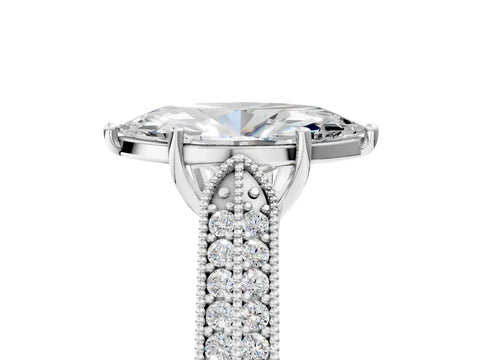 Silver 0.55 Carat E VVS1 Princess Cut Pave Split Shank Engagement Ring with Four-Prong Setting