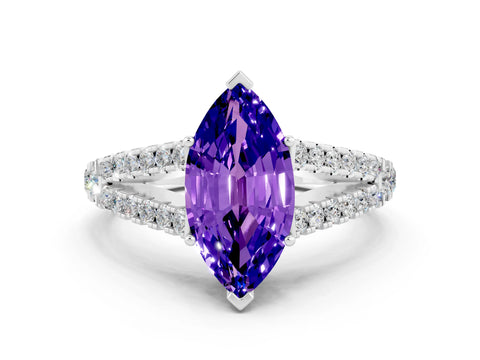 White gold Marquise Cut Cut Split Shank Pave Diamond Engagement Ring with Four-Prong Setting