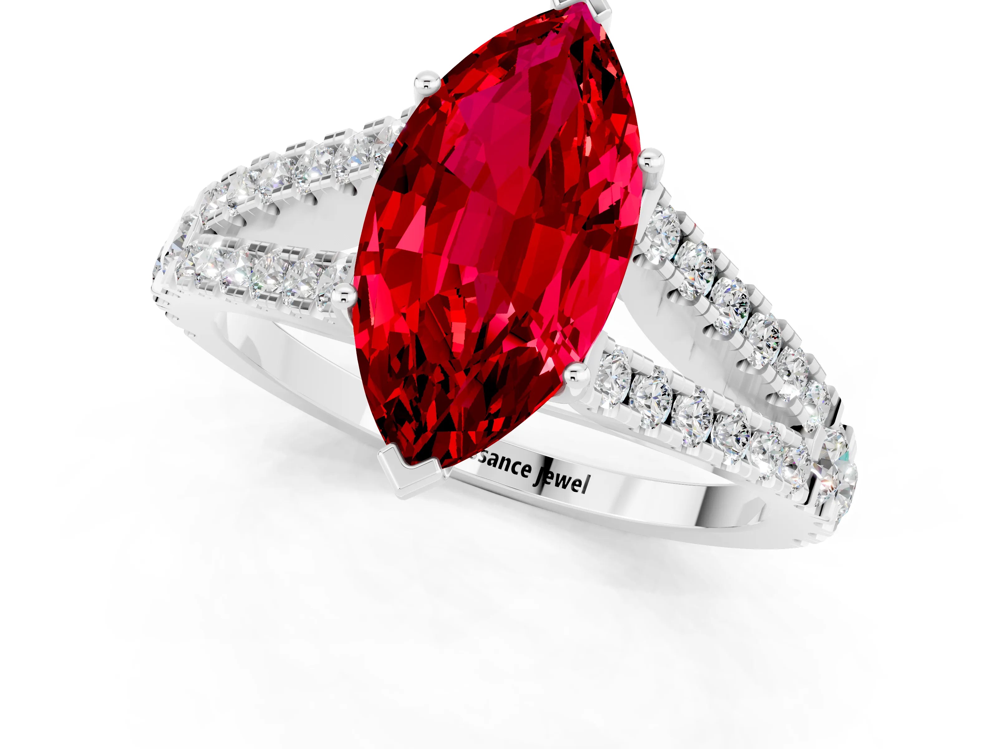 White gold Marquise Cut Cut Split Shank Pave Diamond Engagement Ring with Four-Prong Setting_1