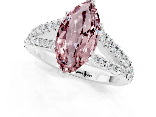 White gold Marquise Cut Cut Split Shank Pave Diamond Engagement Ring with Four-Prong Setting