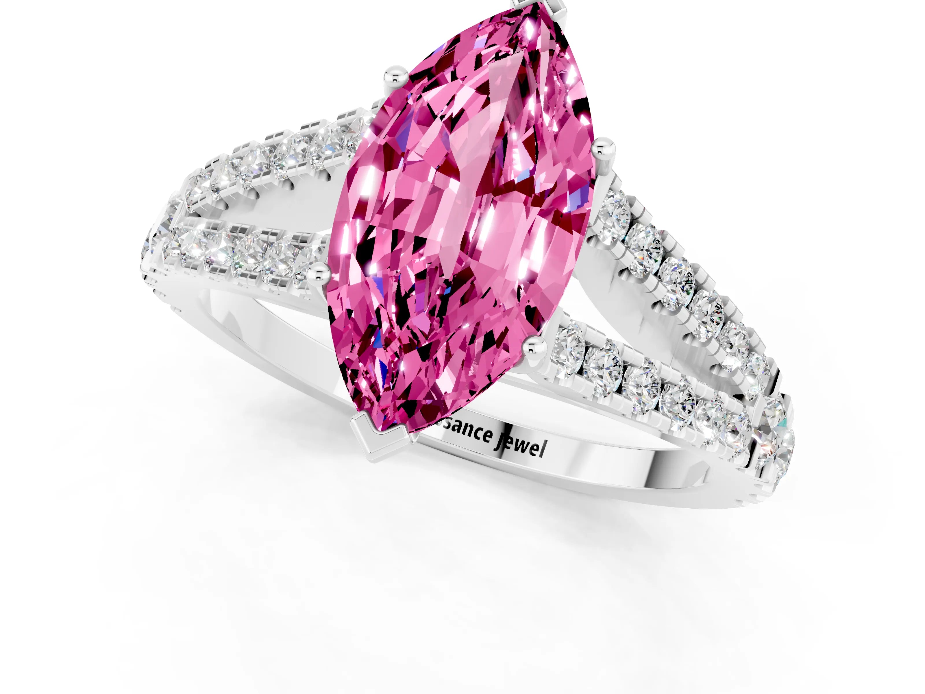 White gold Marquise Cut Cut Split Shank Pave Diamond Engagement Ring with Four-Prong Setting_1
