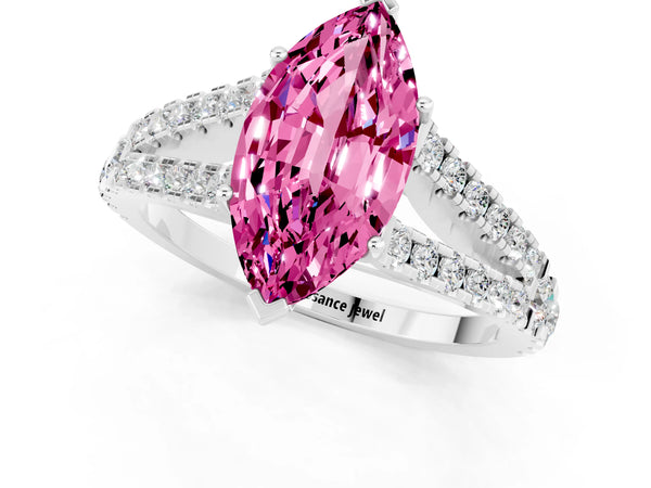 Platinum Marquise Cut Cut Split Shank Pave Diamond Engagement Ring with Four-Prong Setting