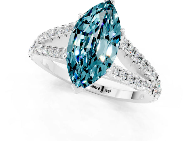 White gold Marquise Cut Cut Split Shank Pave Diamond Engagement Ring with Four-Prong Setting