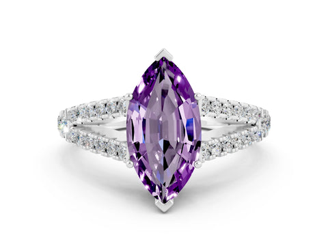 White gold Marquise Cut Cut Split Shank Pave Diamond Engagement Ring with Four-Prong Setting