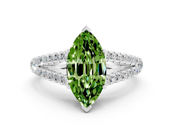 Silver Marquise Cut Cut Split Shank Pave Diamond Engagement Ring with Four-Prong Setting