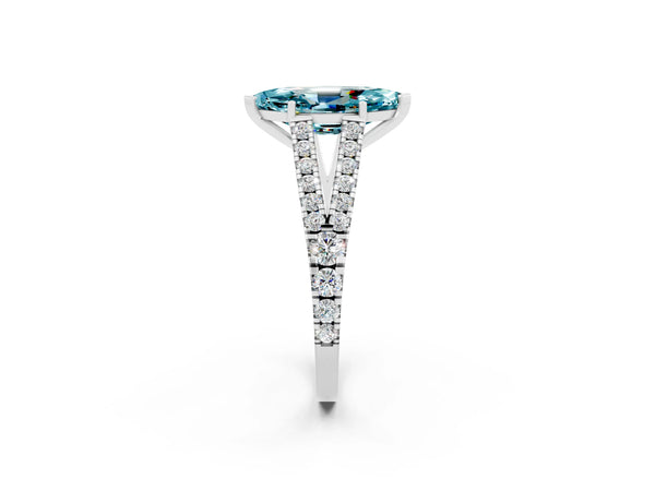 Platinum Marquise Cut Cut Split Shank Pave Diamond Engagement Ring with Four-Prong Setting