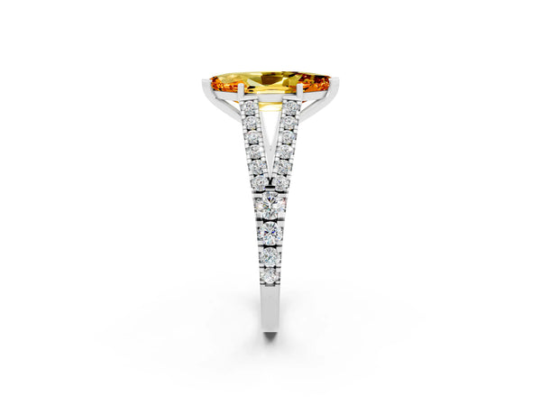 Silver Marquise Cut Citrine Split Shank Engagement Ring with Round Pavé and Prong Setting