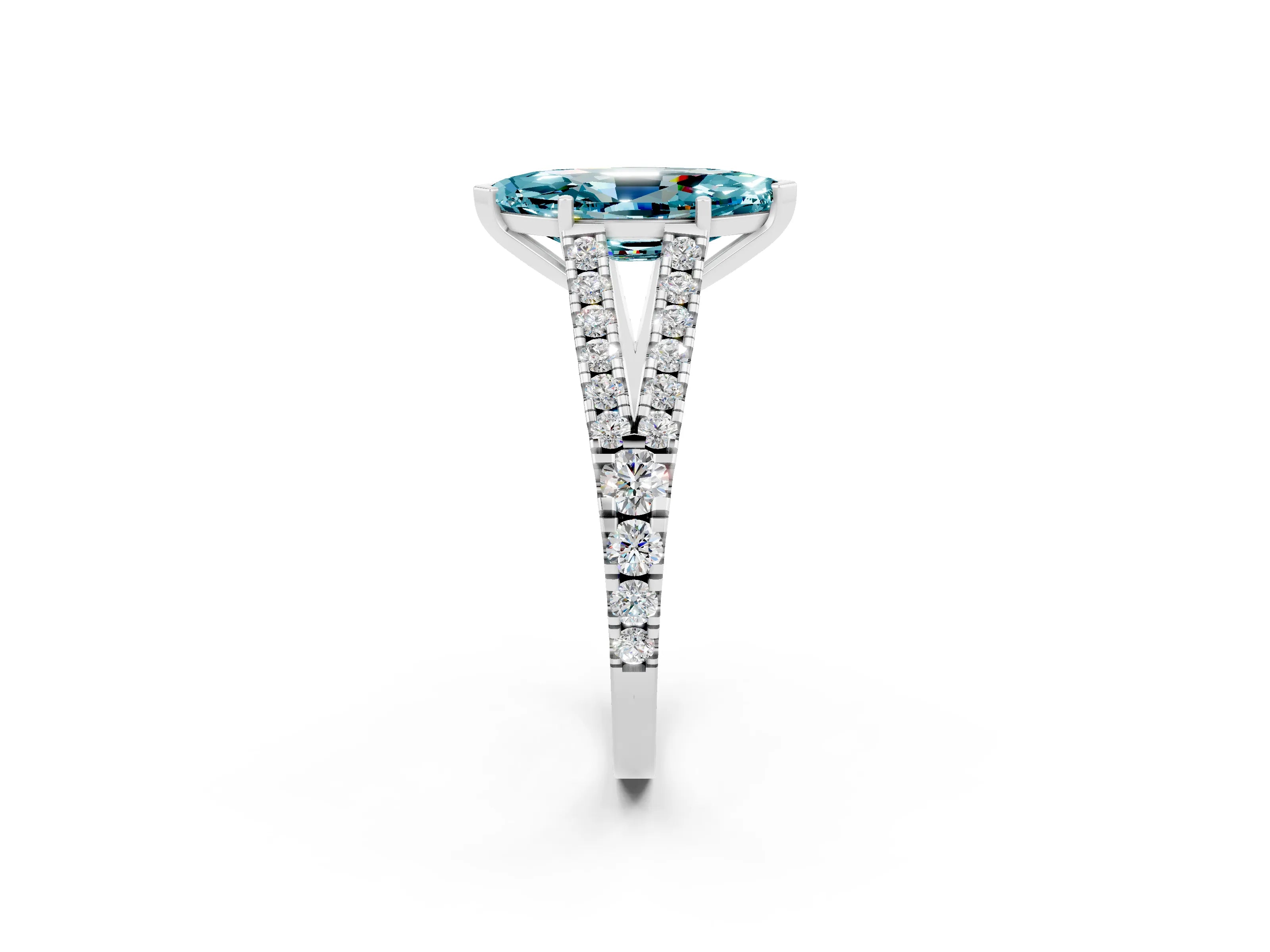 White gold Marquise Cut Cut Split Shank Pave Diamond Engagement Ring with Four-Prong Setting_2