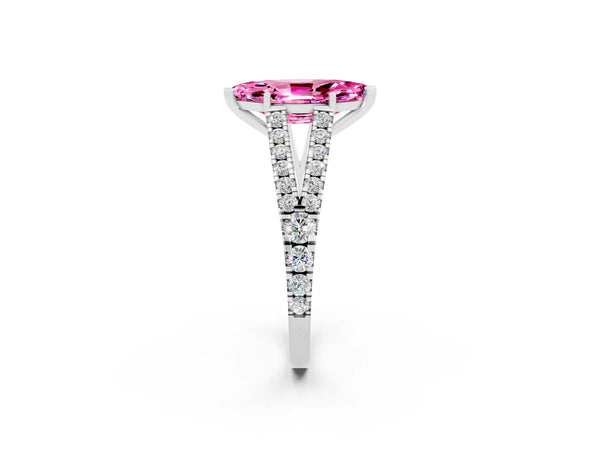 Platinum Marquise Cut Cut Split Shank Pave Diamond Engagement Ring with Four-Prong Setting