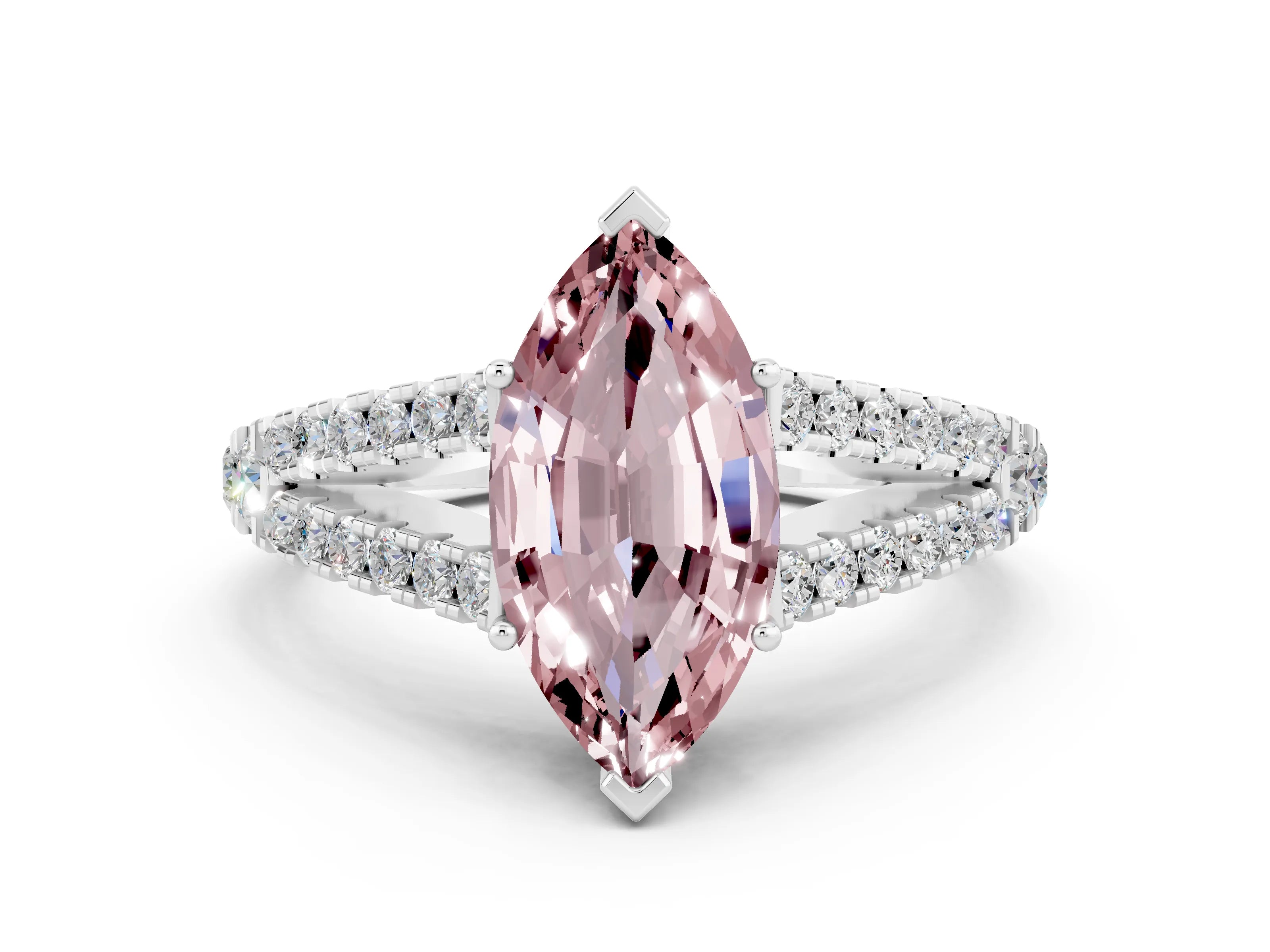 White gold Marquise Cut Cut Split Shank Pave Diamond Engagement Ring with Four-Prong Setting