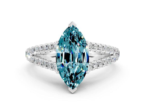 White gold Marquise Cut Cut Split Shank Pave Diamond Engagement Ring with Four-Prong Setting