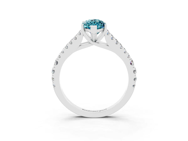Silver Marquise Cut Cut Split Shank Pave Diamond Engagement Ring with Four-Prong Setting
