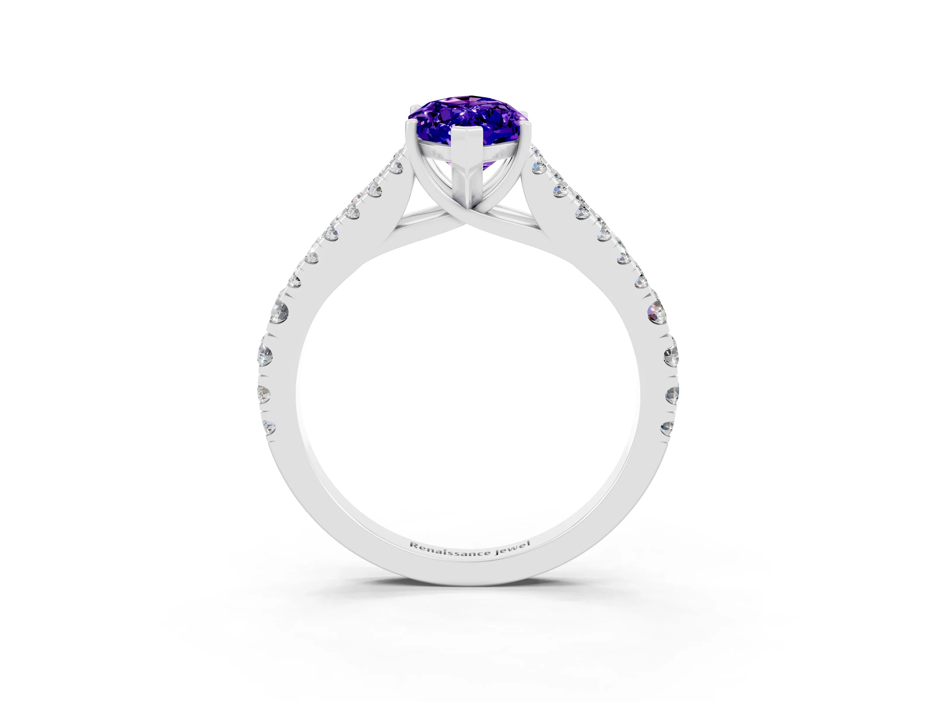 White gold Marquise Cut Cut Split Shank Pave Diamond Engagement Ring with Four-Prong Setting_3