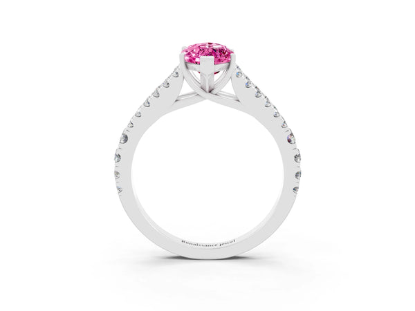 Platinum Marquise Cut Cut Split Shank Pave Diamond Engagement Ring with Four-Prong Setting