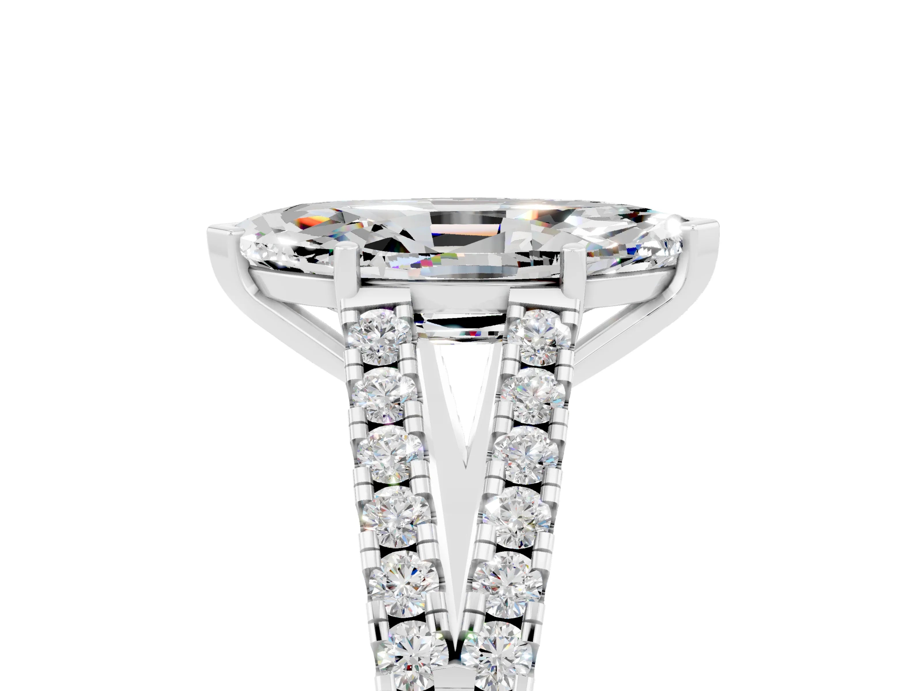 White gold Marquise Cut Cut Split Shank Pave Diamond Engagement Ring with Four-Prong Setting_5
