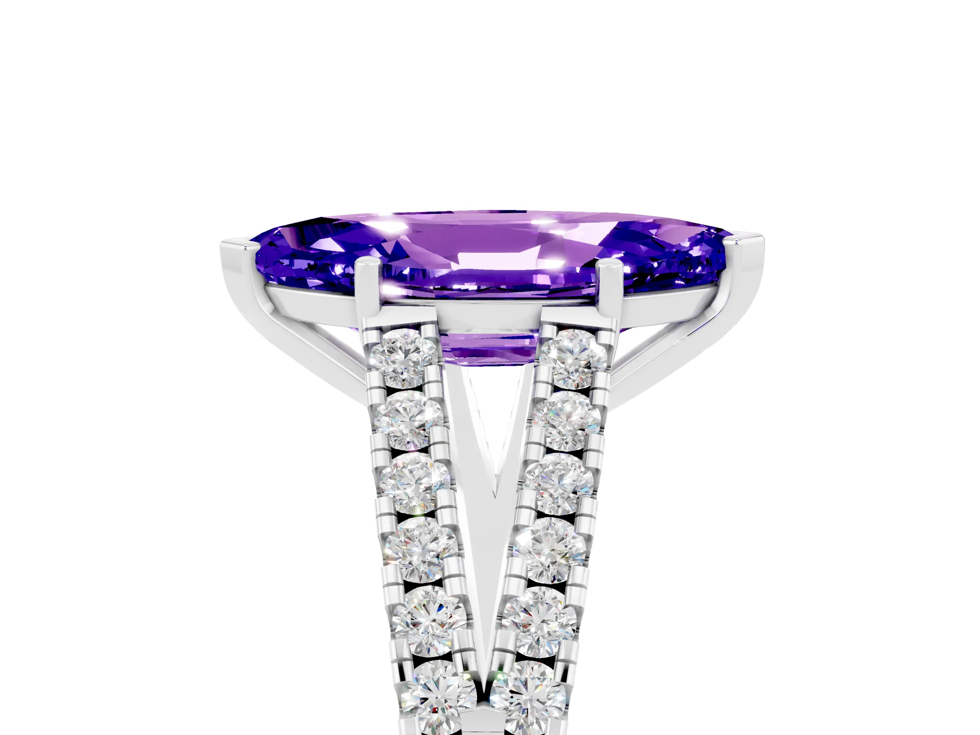 White gold Marquise Cut Cut Split Shank Pave Diamond Engagement Ring with Four-Prong Setting_5