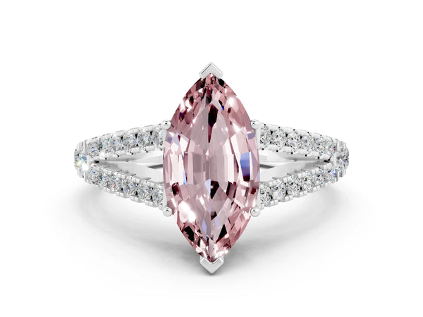 Silver Marquise Cut Cut Split Shank Pave Diamond Engagement Ring with Four-Prong Setting