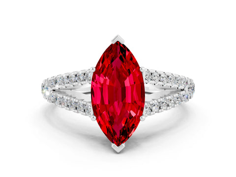 White gold Marquise Cut Cut Split Shank Pave Diamond Engagement Ring with Four-Prong Setting