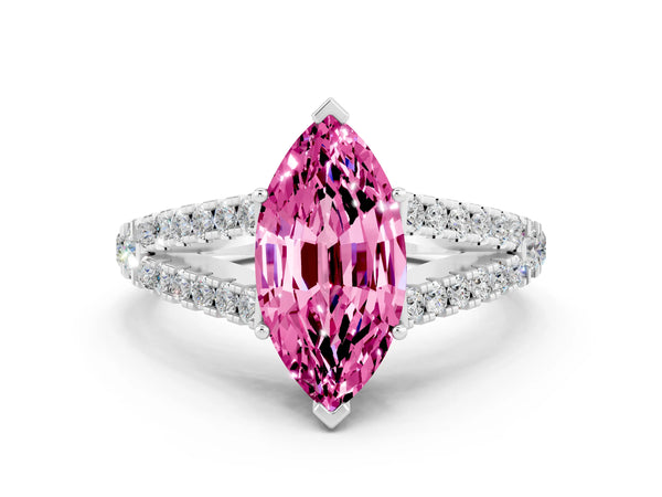 Platinum Marquise Cut Cut Split Shank Pave Diamond Engagement Ring with Four-Prong Setting